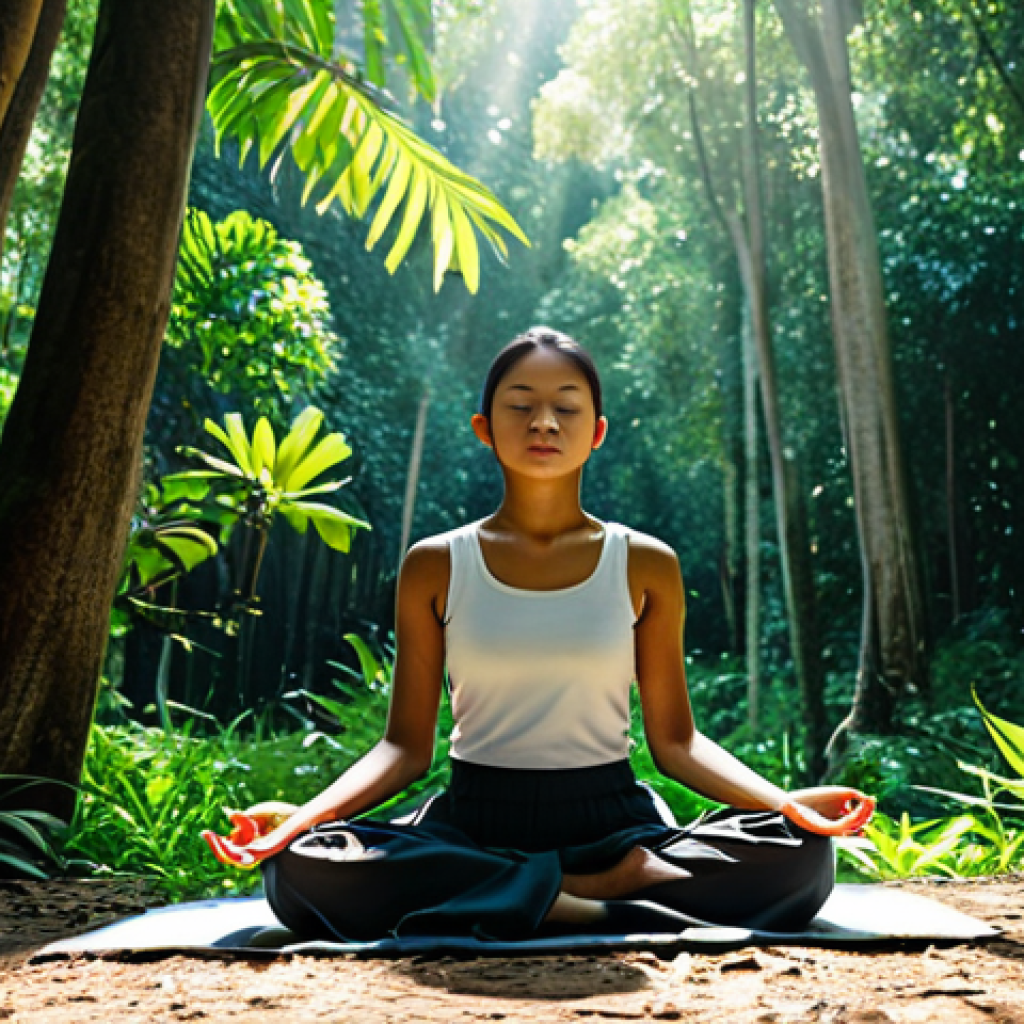 Peaceful Forest Meditation**
A serene scene of a person meditating peacefully in a lush Thai forest, fully clothed, surrounded by towering trees and dappled sunlight, safe for work, appropriate content, perfect anatomy, natural proportions, family-friendly, professional photography, high quality. Modest clothing.
**