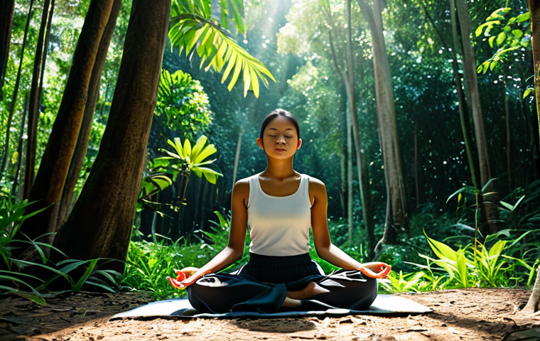 Peaceful Forest Meditation**
A serene scene of a person meditating peacefully in a lush Thai forest, fully clothed, surrounded by towering trees and dappled sunlight, safe for work, appropriate content, perfect anatomy, natural proportions, family-friendly, professional photography, high quality. Modest clothing.
**