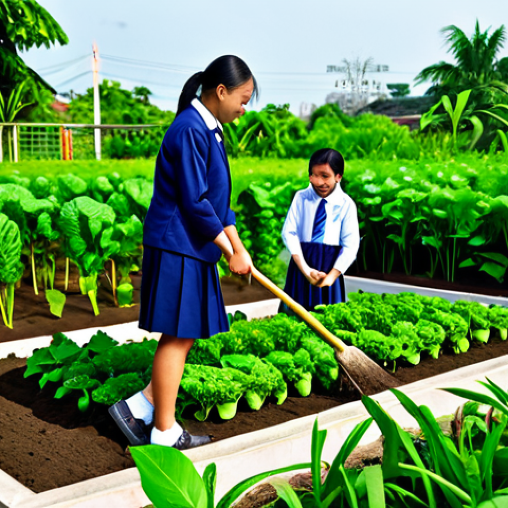 **
"A Thai school garden project, children planting vegetables with teachers, wearing school uniforms, lush green background, surrounded by local plants, happy and engaged, professional photography, perfect anatomy, natural proportions, family-friendly, safe for work, appropriate content, fully clothed, modest attire, educational setting, daylight, realistic."
**