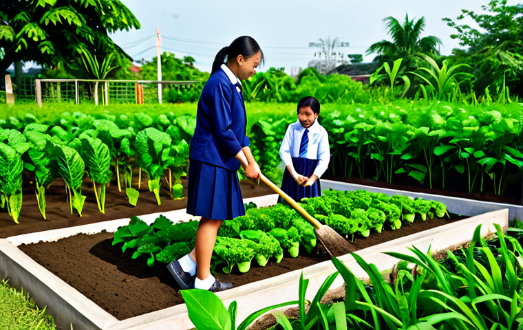 **
"A Thai school garden project, children planting vegetables with teachers, wearing school uniforms, lush green background, surrounded by local plants, happy and engaged, professional photography, perfect anatomy, natural proportions, family-friendly, safe for work, appropriate content, fully clothed, modest attire, educational setting, daylight, realistic."
**