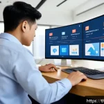 Home 23 생태적 자아 형성을 위한 피드백 메커니즘 - A modern digital workspace scene showing a diverse group of young Thai professionals interacting wit...